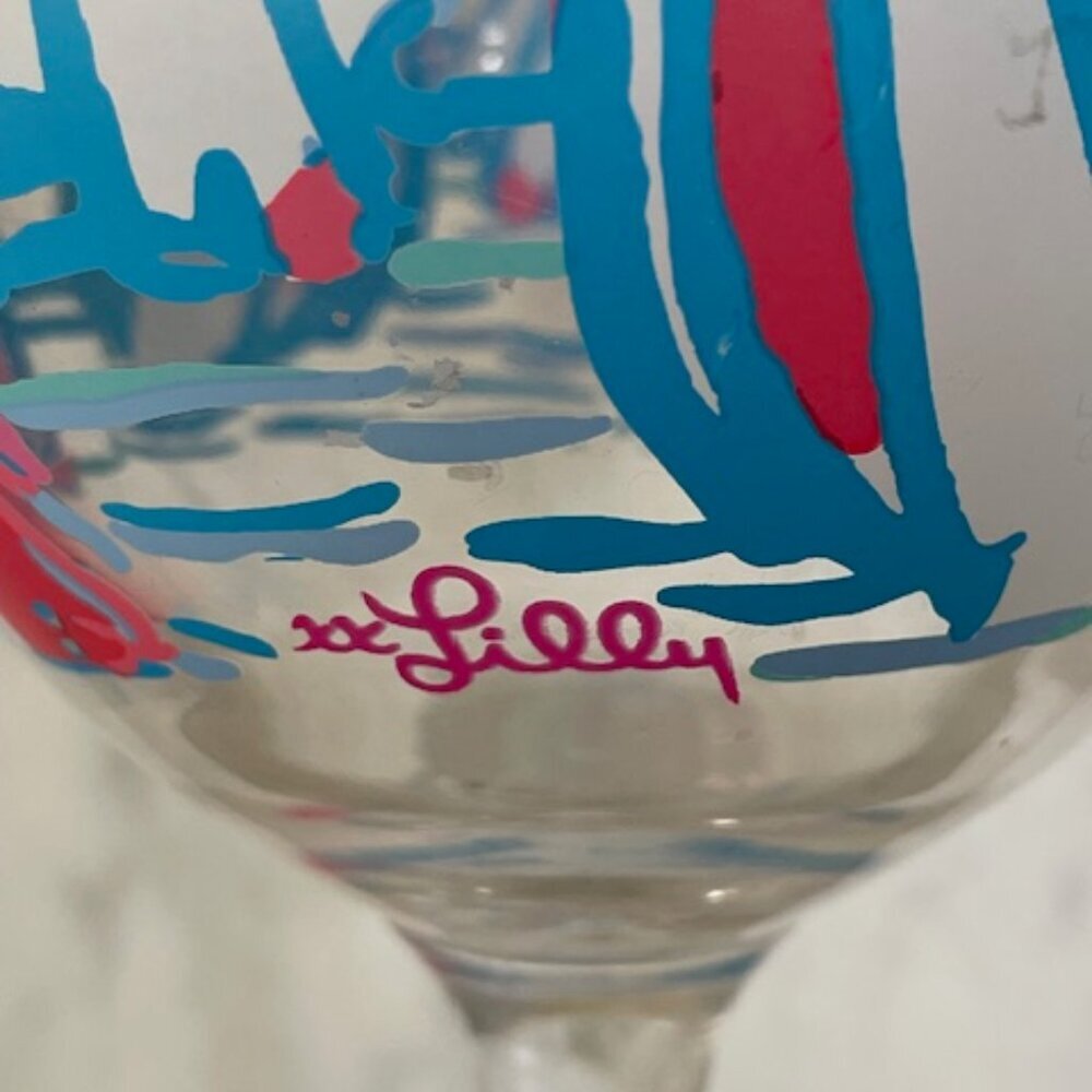 LILLY PULITZER Get Nauti Acrylic Wine Glass Goblet Blue White Pink Sailboat - Picture 4 of 12